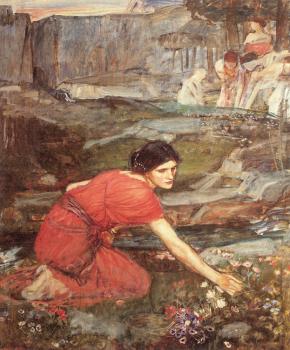 John William Waterhouse : Maidens picking Flowers by a Stream, Study